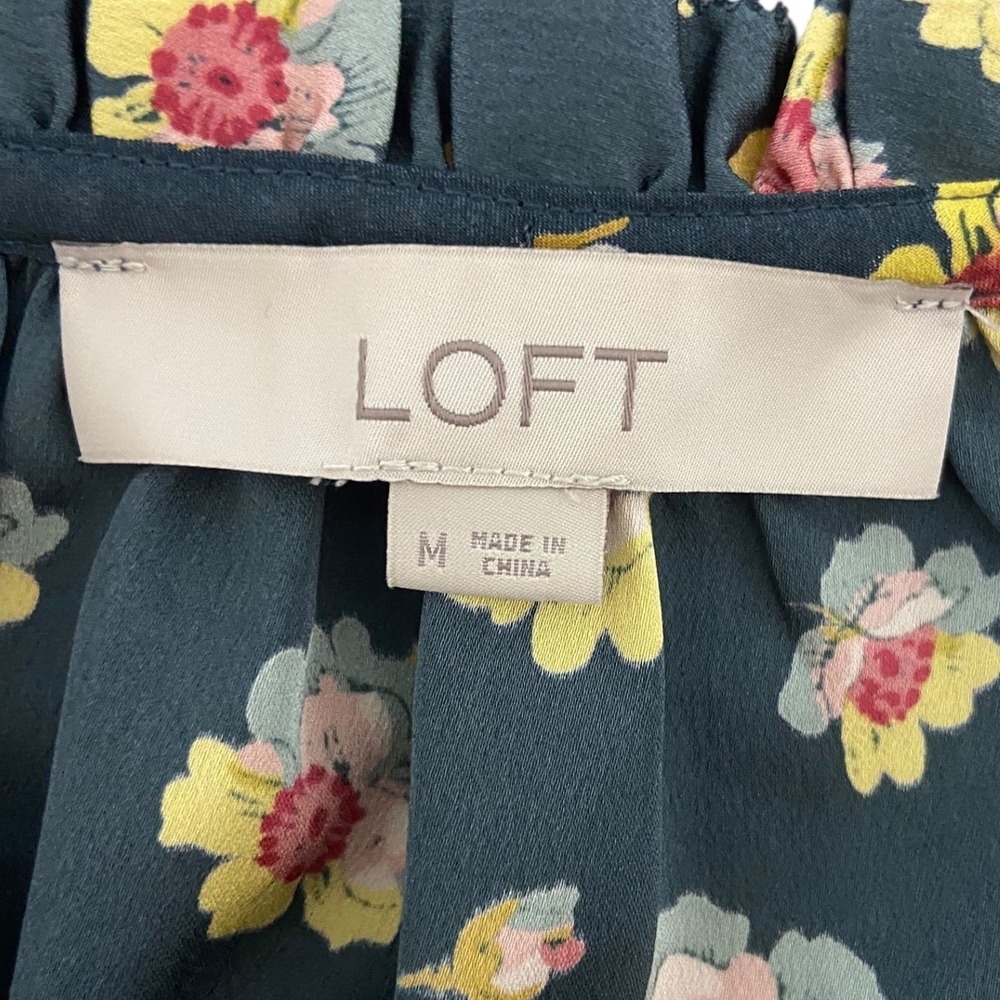 LOFT Petite Floral Print Sleeveless Ruffle Neck Tie Waist Dress Romantic Size M - Picture 4 of 10